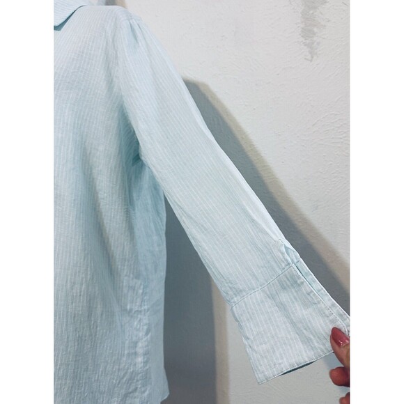 Vineyard Vines Size L Lucaya Tunic 100% Linen Striped Mint Green Timeless Staple - Picture 7 of 13